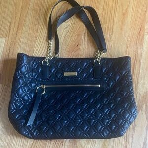 Anne Klein Black Quilted Shoulder Bag with Gold Accents